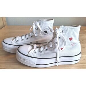 Converse Chuck Taylor All Star Lift Platform High Top Women 6 White Custom Heart